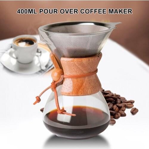 400ml Coffee Pot with Filter Professional Manual Drip Coffee Kettle High-Borosilicate Glass Durable Bar Coffee Maker Pour-Over