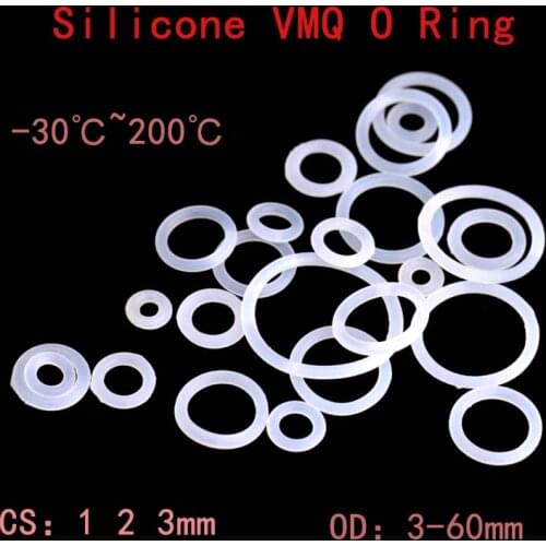 VMQ White Silicone O Ring Gasket Thickness 1 2 3mm OD 3-60mm Food Grade Rubber Insulate Round O Shape Seal o-Ring Silicone Rings