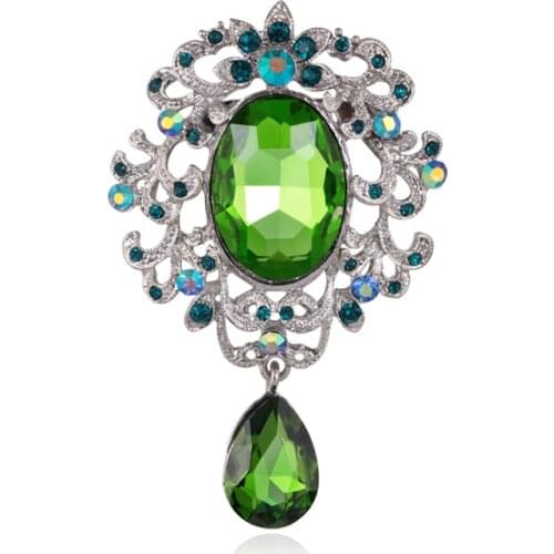 Women Water Drop Blue Crystal Brooch Bouquet Trendy Jewelry Glass Rhinestone Brooch Pins Clothes Scarf Accessories 7.3 cm