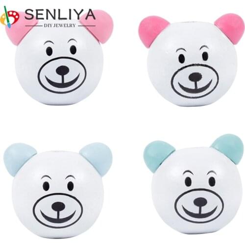 10Pcs/Lot Handmade DIY Cartoon Animal Beads Ball Smiling Face Wood Beads DIY Pacifier Clip & Jewelry For Children Beads Craft