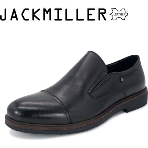 Jackmiller Spring Autumn Men Dress Shoes Formal Wedding Top Genuine Leather Shoes Office Mens Flat Luxury Formal Shoes slip on