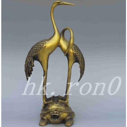 Exquisite Chinese brass Long Life dragon turtle Crane Statue