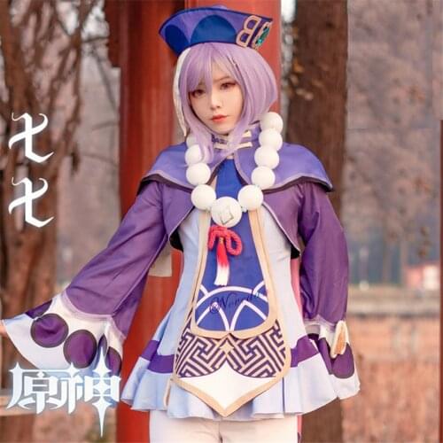 Game Genshin Impact Project Qiqi Cosplay Costume Zombie Girl Dress Wig Shoes Hat Anime Accessories Halloween Christmas Costume