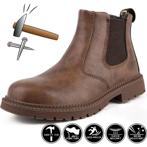 Leather Work Safety Boots Men Chelsea Boots Indestructible Work Shoes Steel Toe Winter Shoes Male Safety Shoes Zapatillas Hombre