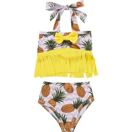 Baby Girls Swimsuit Set Polka Dots Printed Bowknot Sleeveless Fringed Halter Tops Shorts Two-Piece Suit for Swimming Beachwear