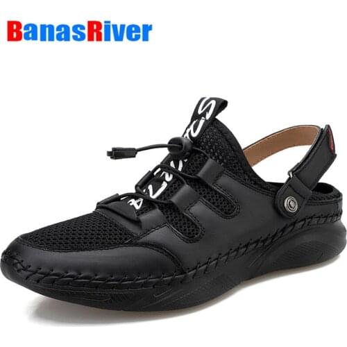 Summer Leather Shoes Breathable Mesh Men Slippers Beach Sneakers Zapatillas De Verano Hombre Zapatos Handmade Breathable Walking