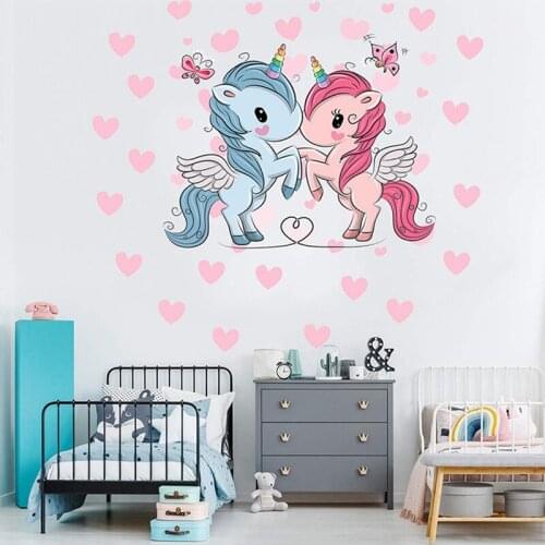 Cute Unicorn Wall Stickers For Kids Rooms Girls Bedroom Decor DIY Poster Cartoon Animal Wallpaper Stickers