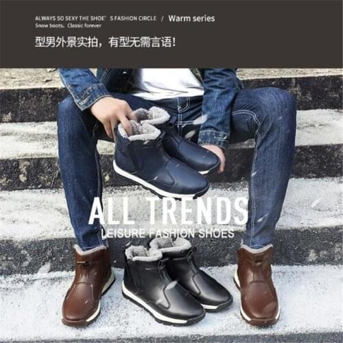 Men Boots Zip Buckle PU Ankle Boots Camping MenShoes Keep Warm Winter male Walking Shoes