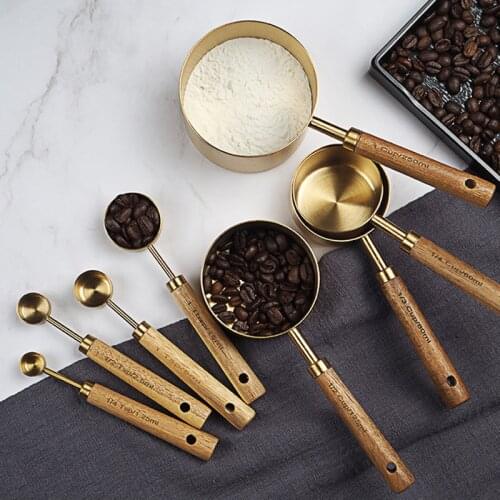 Measuring Spoon Set With Wooden Handle Stainless Steel Measuring Cups Spoons With Coffee Scales Kitchen Measuring Tools