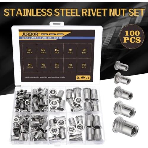 100PCS Stainless Steel Rivet Nuts Set Nutserts Threaded Insert Nutsert Cap Flat Head Rivet Nuts Carbon Steel M3 M4 M5 M6 M8
