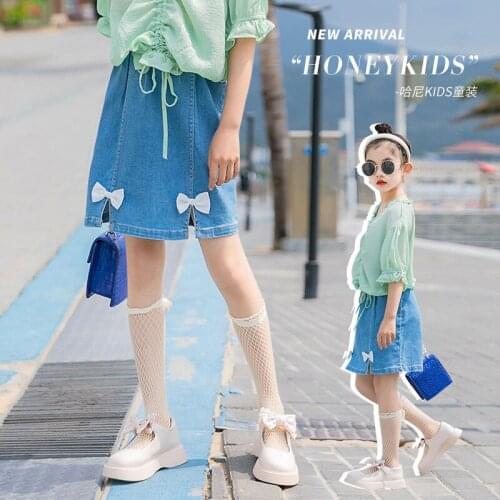 New 2021 Summer Baby Girl Jeans Skirt Clothes Kids Mid Waist Denim Bow Skirts Children Mini Denim School Cute Skirt Child Bottom