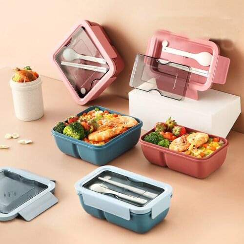 New Student Lunch Box Lunch Box Wheat Straw Lunch Box Microwave Oven Plastic Fresh-Keeping Box Sealed Multi-Cell