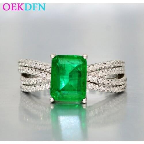 OEKDFN Vintage 100% 925 Sterling Silver Ring Created Moissanite Emerald Gemstone Wedding Engagement Rings Bands Fine Jewelry