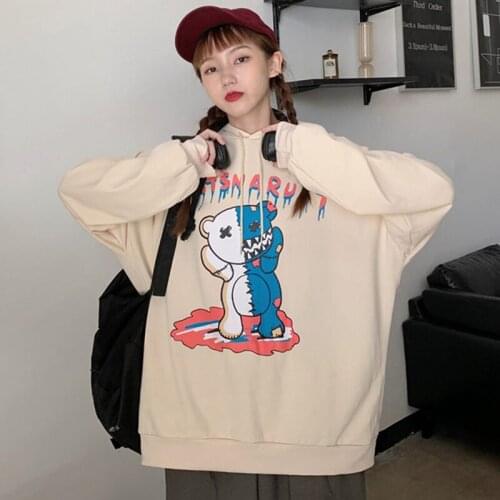 2021 Autumn Street Style Oversize Cartoon Printed Womense Hoodies Y2K Harajuku Long Sleeve Swearshirt Daily Pullover Clothing