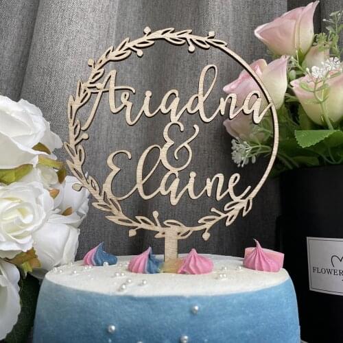 Personalized Wedding Cake Topper Wreath Wedding Bridal Shower Topper Calligraphy Rusitic Cake Topper Custom Modern Cake Topper