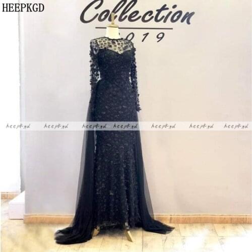 Long Sleeve Navy Blue Lace Evening Dress Mermaid Muslim Women Prom Gowns Plus Size Burgundy Wedding Party Formal Gowns Cheap