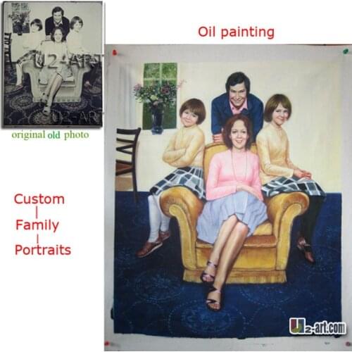 Custom family portraits oil painting four people hand painted oil on canvas paint from photos