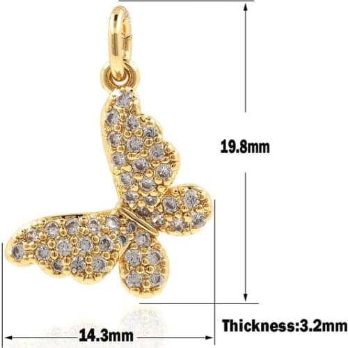 Micropavé Butterfly Charm Cubic Zirconia Butterfly Necklace Butterfly Charm DIY Jewelry Making Components 19.8×14.3×3.2mm