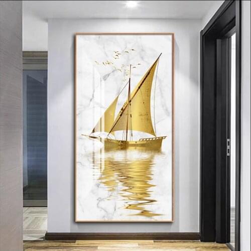 Modern Still Life Painting Canvas Boat Art Poster Sailing on the Sea Mural Family Poster Printing Waterproof Gift 60X120 Vertic