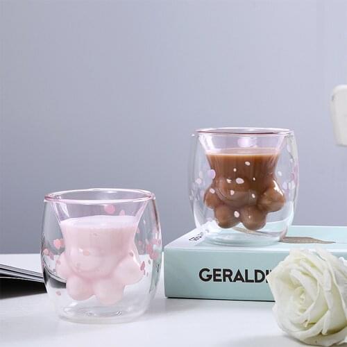 Cat Claw Cup Glass Tea Large Wine Glass Mug Double Bottom Kawaii Crystal Home Office Coffe Beakers Breakfast Best Gift Festival