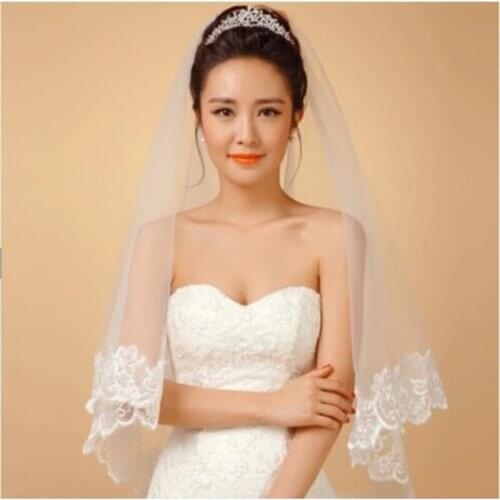 Wedding Veils Bridal Accessories Ivory White Champagne Red Drop Veil Fingertip Lace Applique Wedding Veils Free Shipping