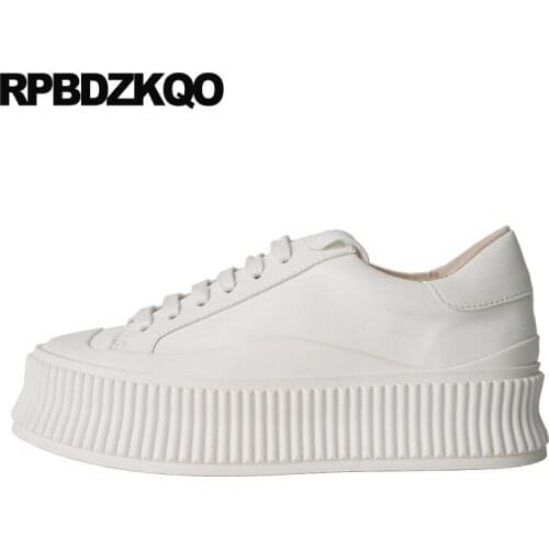 Thick Sole Luxury Black Shallow China Elevator Designer Women Lace Up White Creepers Platform Shoes Flats 2019 Round Toe Muffin