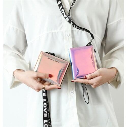Women Laser Holographic Rainbow Wallets Short Cute Purse Small Folding Wallet Card Holder Coin Purse