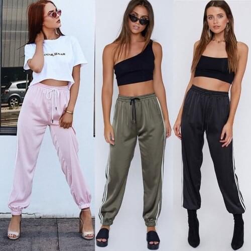 Meihuida Women Sexy Casual Hip Hop Cool Girls Harem Loose Pants Striped Side Pants Elastic Trousers Street Cool Wear