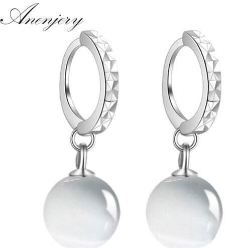 ANENJERY 925 Sterling Silver Opal Moonlight Stone Balls Drop Earrings For Women oorbellen boucle d'oreille S-E30