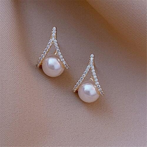 2021 New Arrival Trendy Simulated-pearl Geometric Zircon Dangle Earrings For Women Fashion Crystal Jewelry Gifts