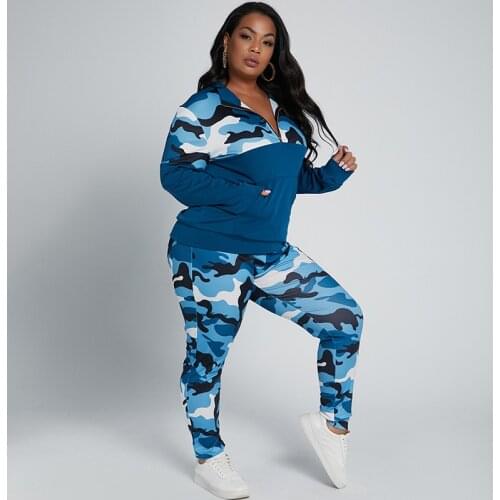 2021 Womens Suit Tracksuit Women Plus Size Clothes 2 Piece Sets Womens Outfits Big Size Spring Clothing Camouflage Set M-5XL