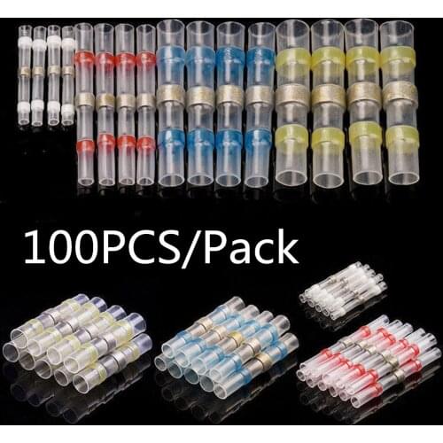 100PCS Insulated Soldering Seal Sleeves Heat Shrink Butt Terminals Electrical Cable Wire Connectors Kit AWG26-10 Assortment