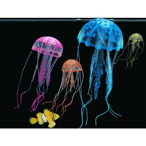 Aquarium Decor Ornament Silicone Simulated Jellyfish Fish Tank Decoration 1pc Glowing Artificial Vivid Jellyfish