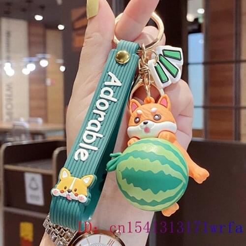 PVC Doll Keychain Kawaii Women Bag Pendant Keybuckle Fashion Cartoon Key chain Gift Keyring Fruit Dog Men Anime Cute