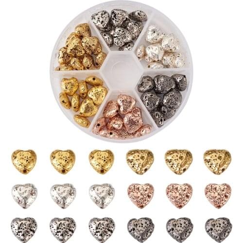 60Pcs Electroplated Natural Lava Rock Beads Heart Loose Spacer Beads For Jewelry Making Handmade DIY Bracelet Necklace Earrings
