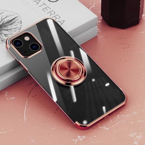 Magnetic Ring Holder Phone Case for iPhone 13 Pro Max Soft Clear Back Luxury Plating Cover for iPhone 13 Mini iPhone13 New