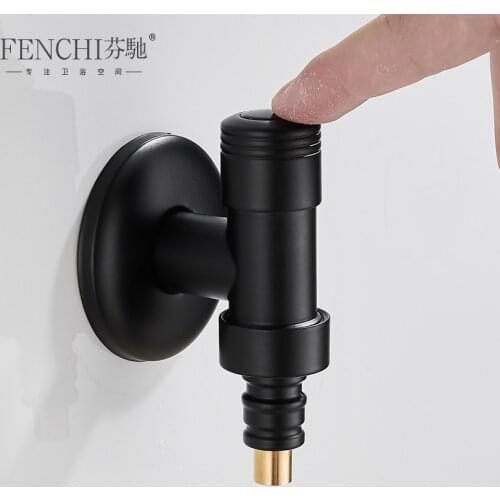 Black button single cold washing machine special faucet all copper push-type anti-dropping water stop valve household