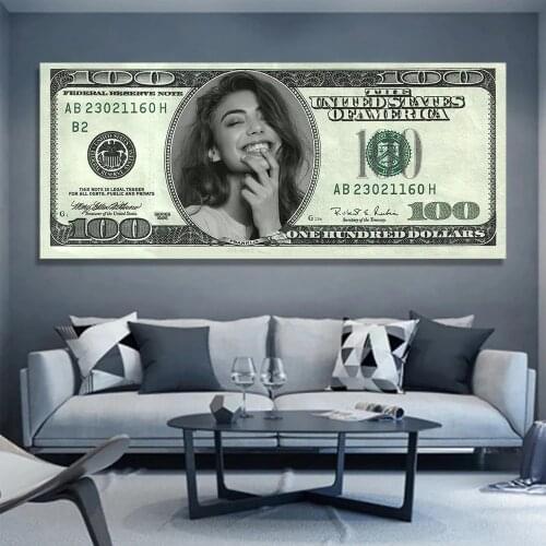 Custom Photo Prints on USA Dollars Poster Canvas Wall Art Picture 100 Dollars Print Painting Amazing Gift Room Decorations