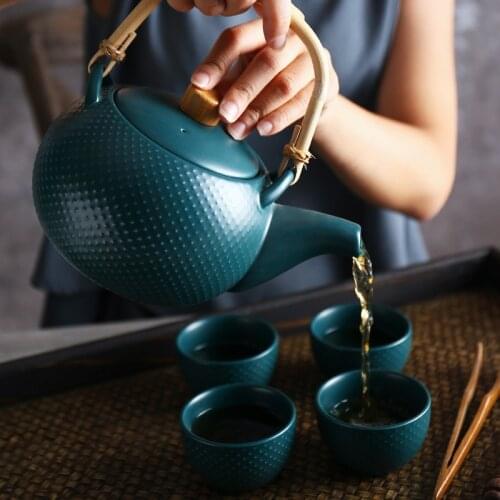 Exquisite household ceramic tea set, one pot, four cups set, creative afternoon tea cup, Kung Fu camellia teapot