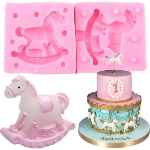 Carousel Trojan Horse Silicone Mold DIY Baby Birthday Cake Decorating Tools Cupcake Topper Fondant Molds Candy Chocolate Molds