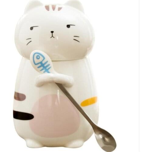 Ceremic Water Cup With Spoon Cute Couples Gift Milk Cat Coffee Tea Mug
