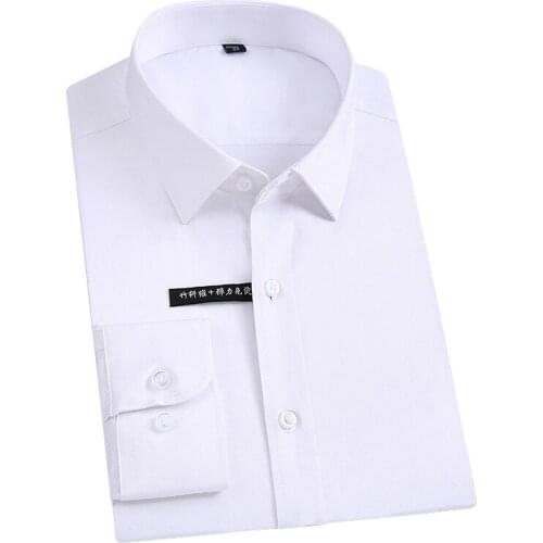Bamboo Fiber Dress Shirt Non Iron Long Sleeve Elastic Solid Color Formal Business Mens Social Casual Clothes Easy Care