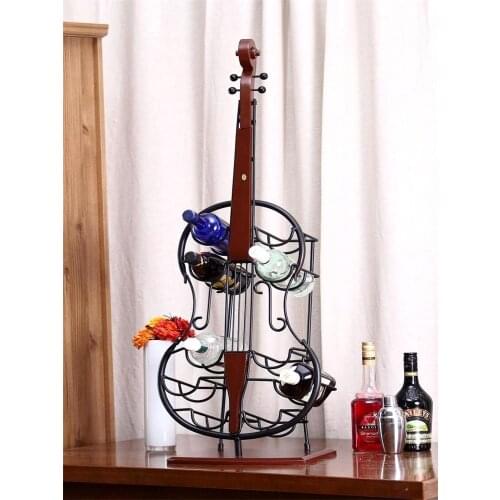 Creative Iron Art Cello Model Wine Bottle Holder Decorative Wood Wine Storage Rack Kitchen Barware Handcraft Ornament Furnishing