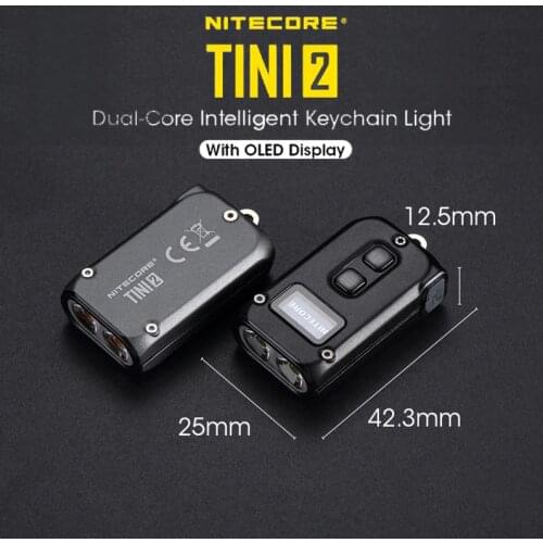 NITECORE TINI2 Mini Flashlight 500 LM OLED Smart Dual-Core Key Flashlight, APC Sleep Technology, Using USB Type-C Charging