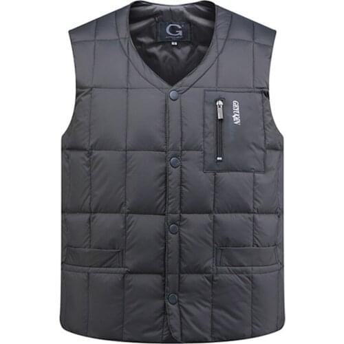 Covrlge V-neck Button Down Lightweight White Duck Down Jacket Vest Men Autumn Winter Warm Sleeveless Fashion Waistcoat MWB019