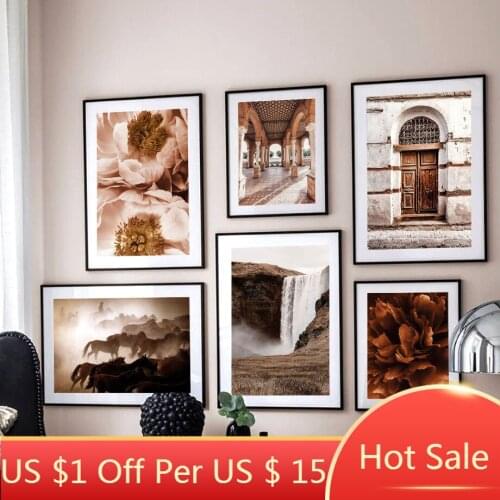 Peony Corridor Waterfall Horse Wall Art Canvas Painting Nordic Posters And Prints Landscape Pictures For Living Room Decor