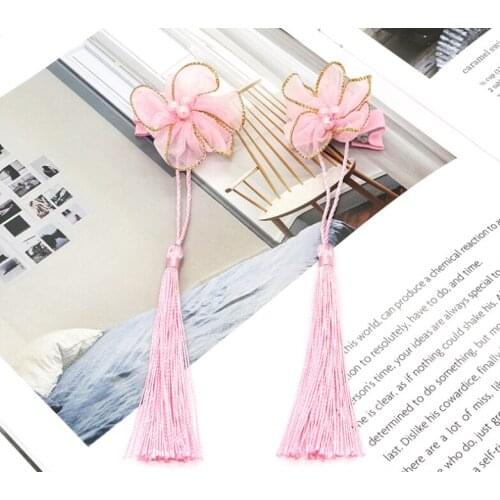 2020 new Tang costume headdress retro national style hair accessories tassel Flower Clip childrens Hanfu accessories pink