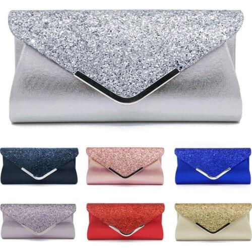 New Womens Glitter Shimmer Handbag Envelope Ladies Sequins Evening Party Prom Smart Clutch Bag