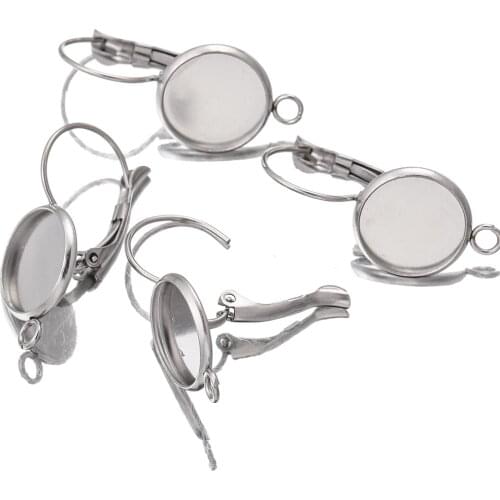 10pcs/lot High Quality Stainless Steel 8/10/12/14/16/18/20mm Blank French Lever Earring Tray Cabochon Setting Cameo Base Jewelry