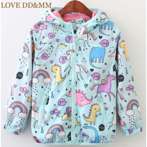 LOVE DD&MM Girls Coat New Childrens Cartoon Dinosaurs Girls Hooded Casual Zipper Jacket
